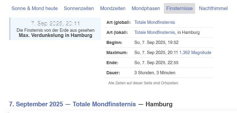 Totale Mondfinsternis 2025 in Hamburg