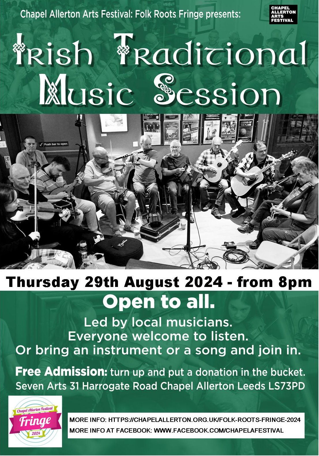 Irish Traditional Music Session | Seven Arts Leeds | Chapel Allerton Festival | Thur 29th Aug 2024