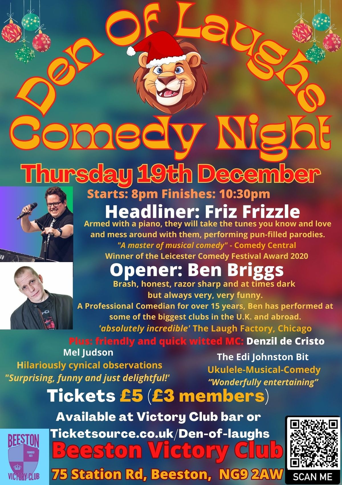 Den Of Laughs Christmas comedy night @ Beeston Victory Club, Nottingham