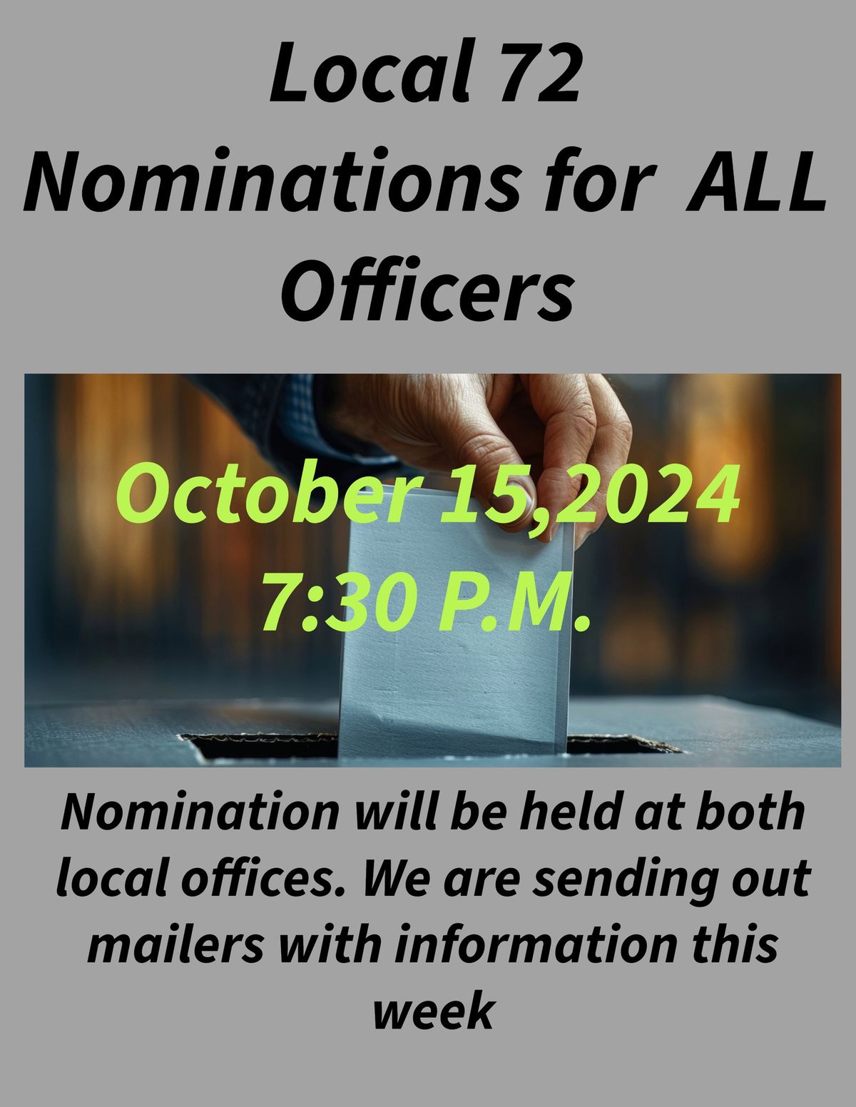 Nomination Meeting Local 72 Officers