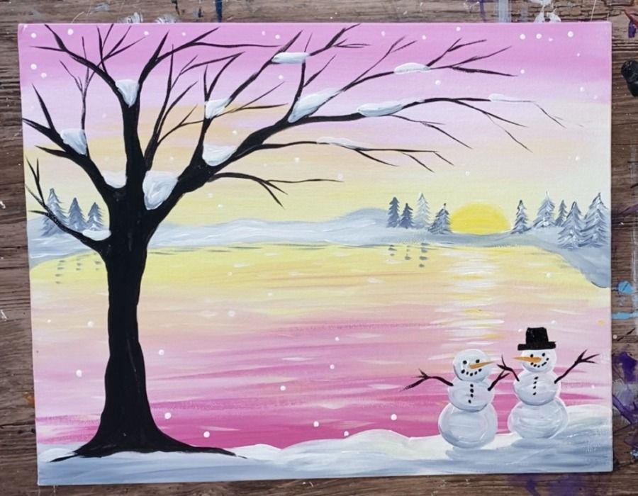 Snowman Pastel Harmony - Acrylic Painting Art Class