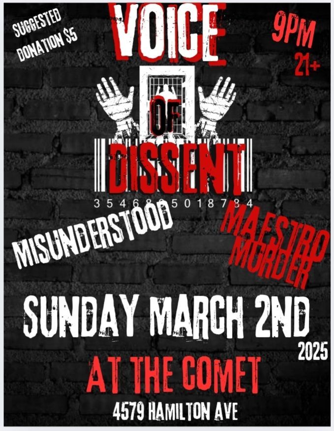 Misunderstood, Voice of Dissent, Maestro Murder @ the Comet March 2nd