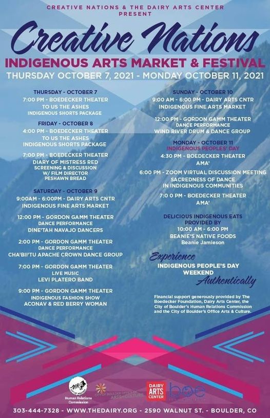 creative nations presents indigenous peoples day weekend art market & more!, dairy arts center, boulder, 9 october to 10 october creative nations presents indigenous