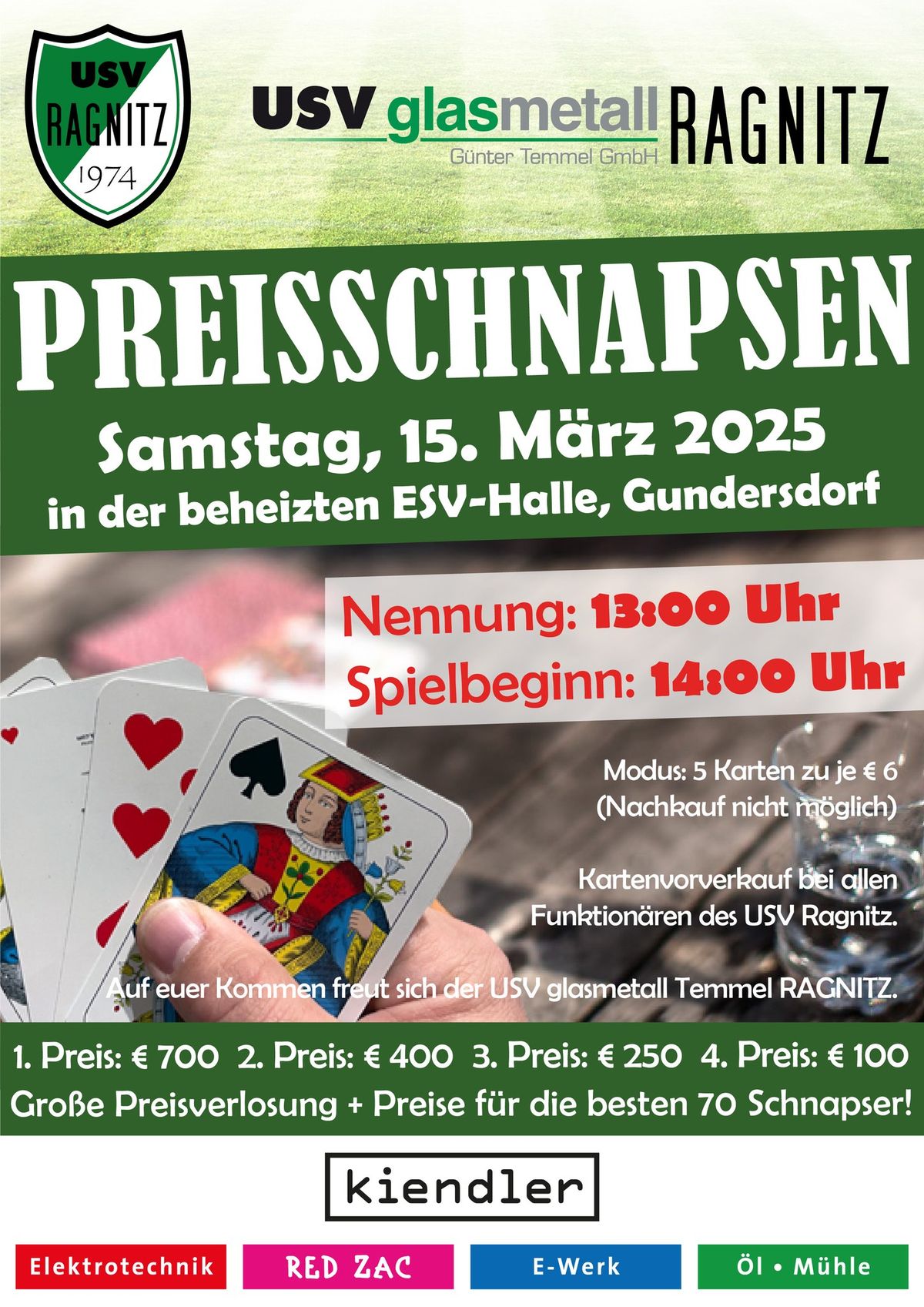 PREISSCHNAPSEN am Samstag, 15. M\u00e4rz 2025, in GUNDERSDORF - RAGNITZ