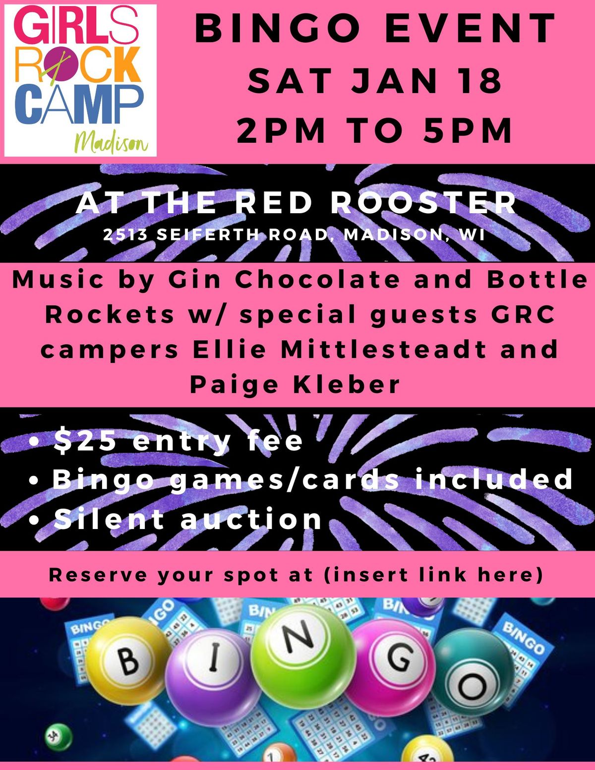 BINGO Event in support of Girls Rock Camp Madison (fundraiser) @ Red Rooster