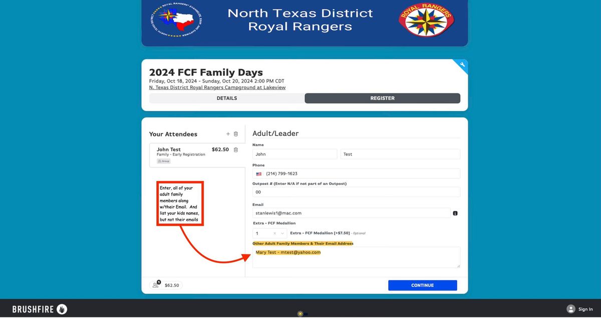 FCF Family Days Registration