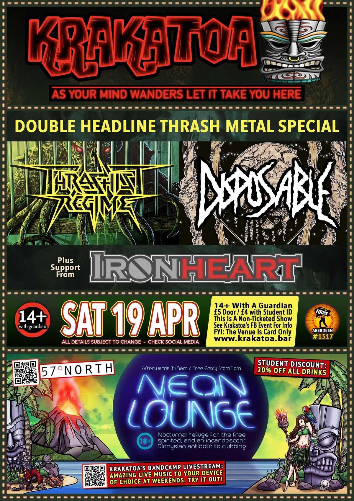 DOUBLE HEADLINE THRASH METAL SPECIAL with THRASHIST REGIME and DISPOSABLE [Edinburgh] and IRONHEART 