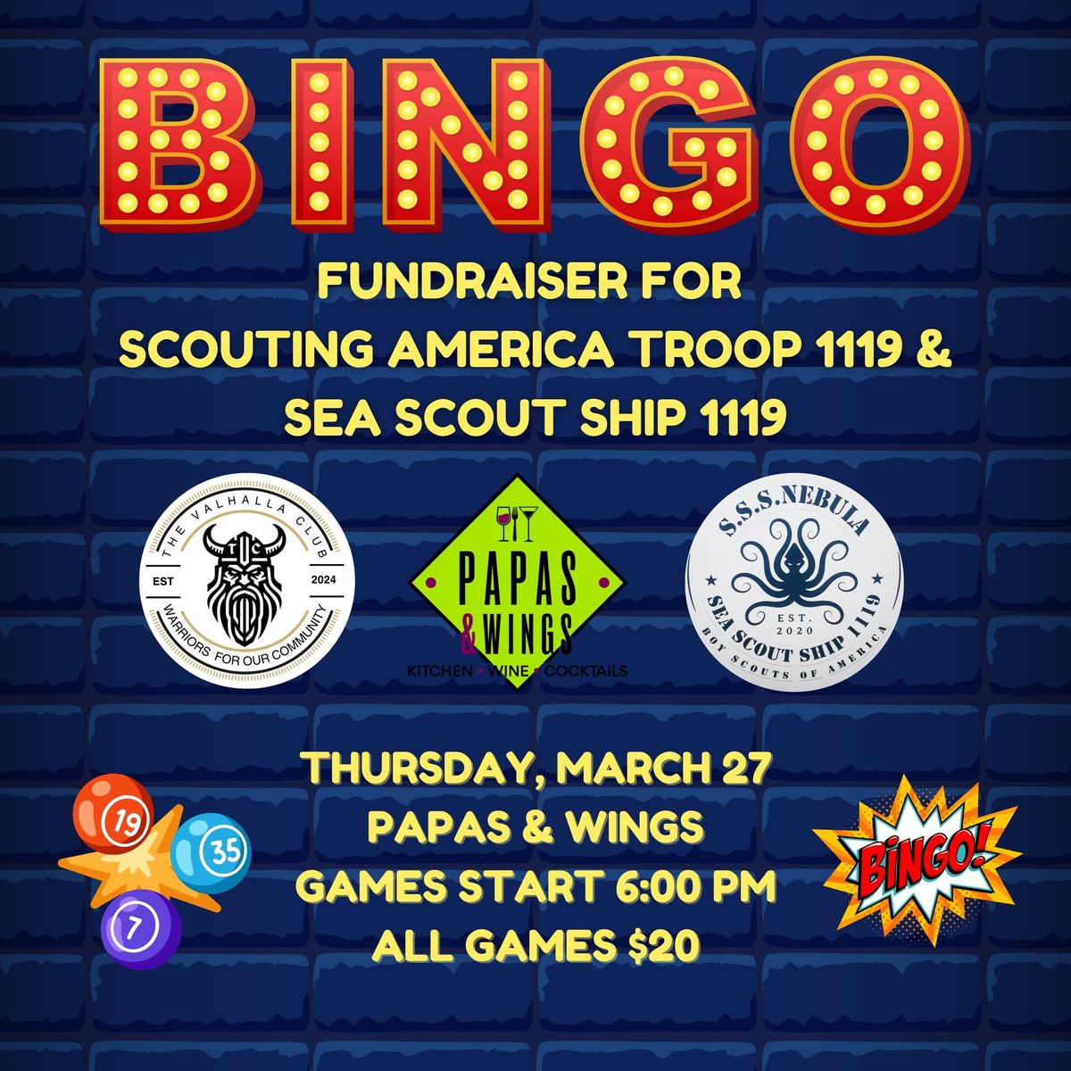 BINGO Fundraiser for Scouts Troop 1119