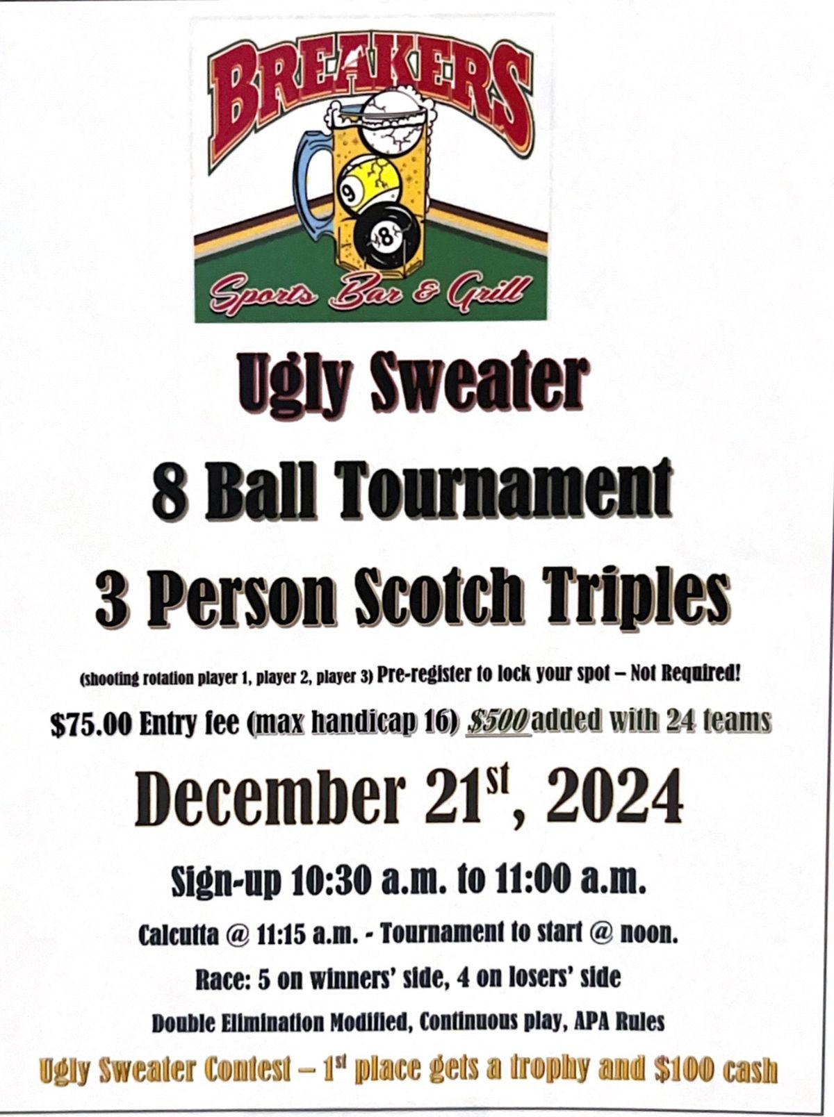 Ugly Christmas Sweater 3 Man Scotch Triples Tournament 