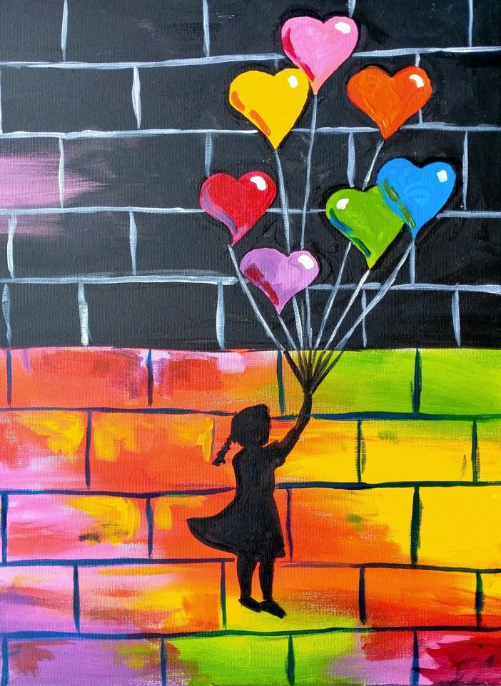 Paint and Wine Night in Palmerston North - Banksy Heart Balloons (First Drink Included)
