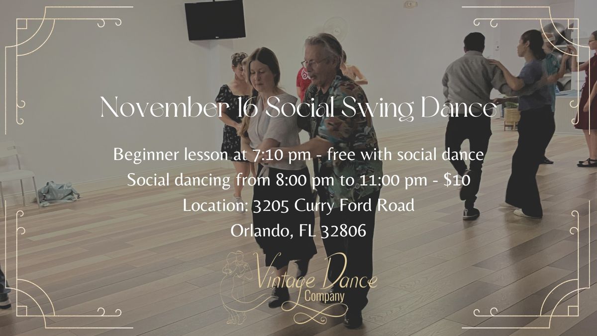 November 16 Social Swing Dance 