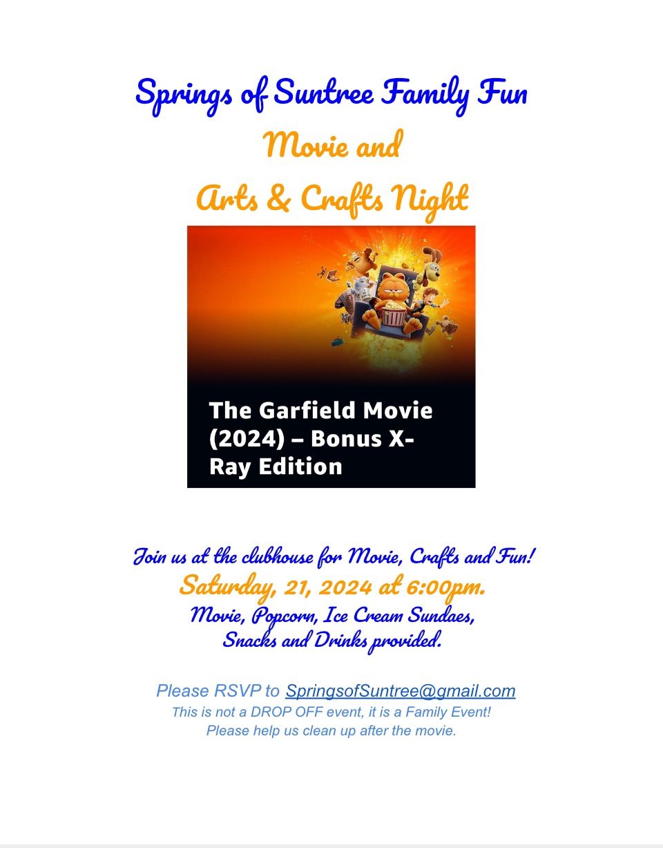 September Movie and Craft night.  The Garfied Movie 