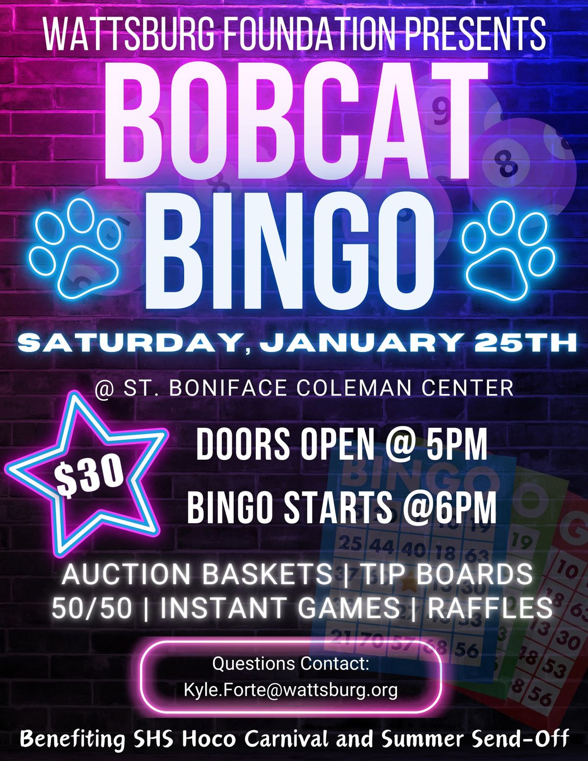 Wattsburg Foundation BOBCAT B.I.N.G.O.