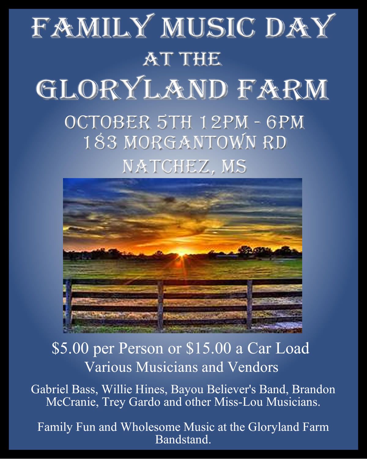 Family Music Day at the Gloryland Farm Updated!!