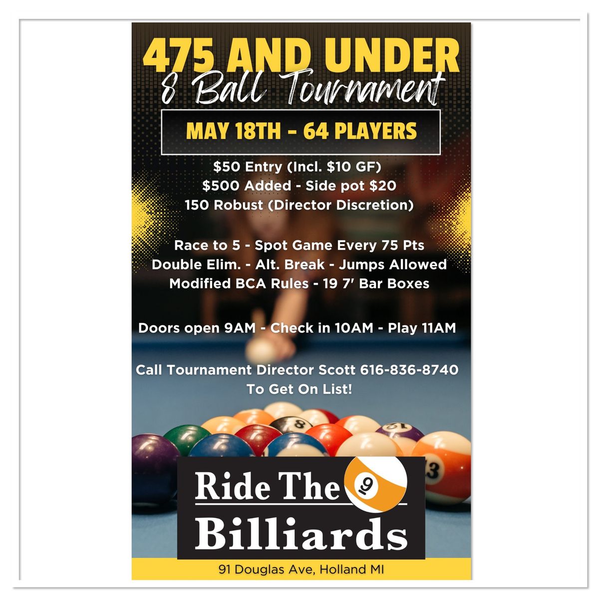 475 and Under 8 Ball Tournament 