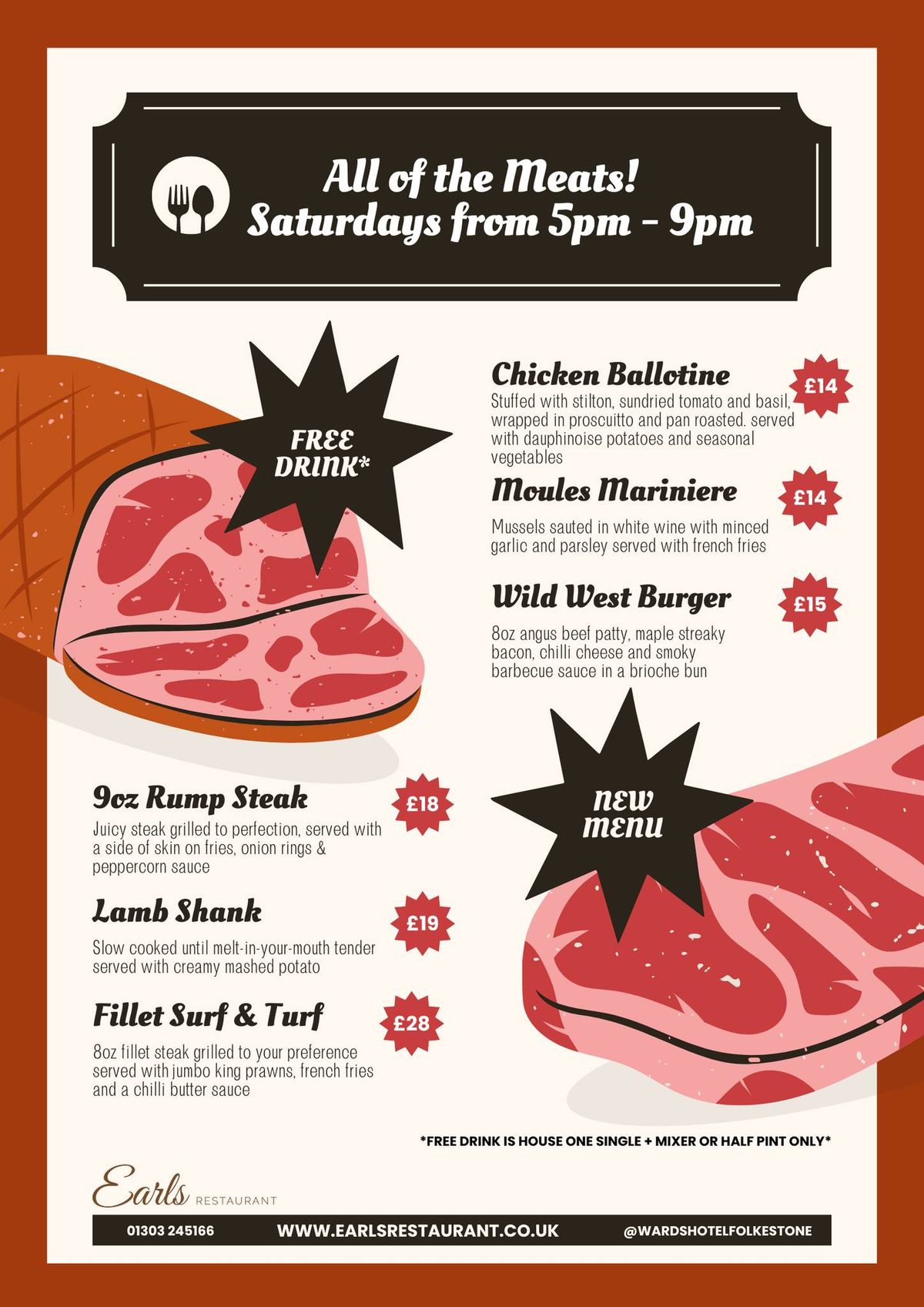 \ud83d\udd25\ud83c\udf56 Saturday Night All the Meats at Earls Restaurant! \ud83c\udf56\ud83d\udd25