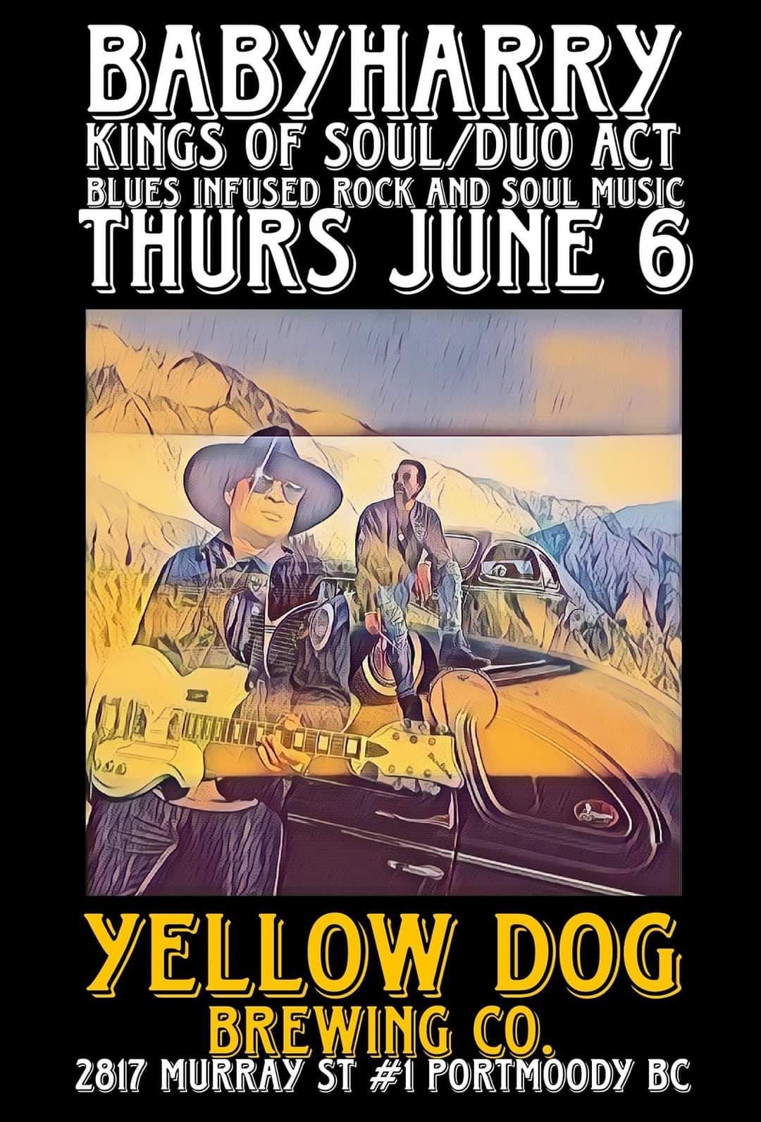BABYHARRY KINGS OF SOUL Thurs  JUNE 6 LIVE  @ YELLOW DOG BREWING COMPANY  SHOW TIME 6PM