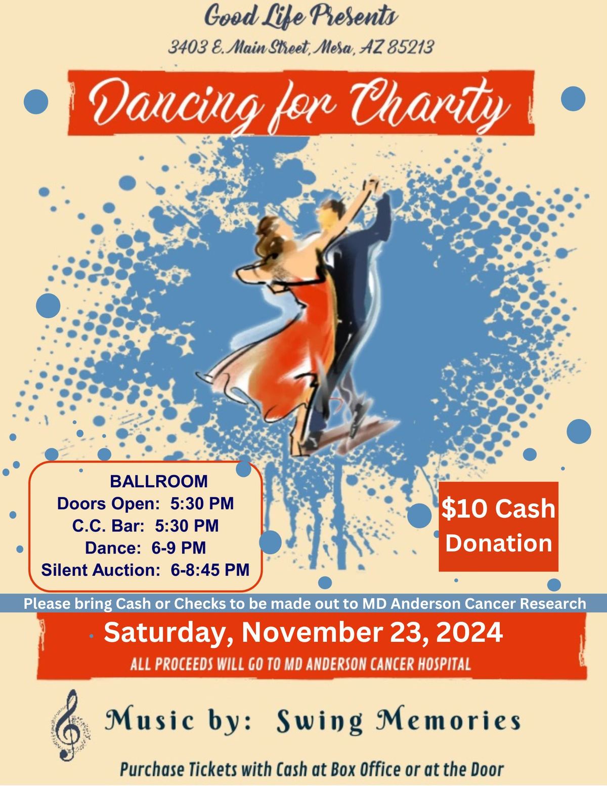 Good Life Charity Dance for MD Anderson Cancer Research: with Swing Memories. Open to the public