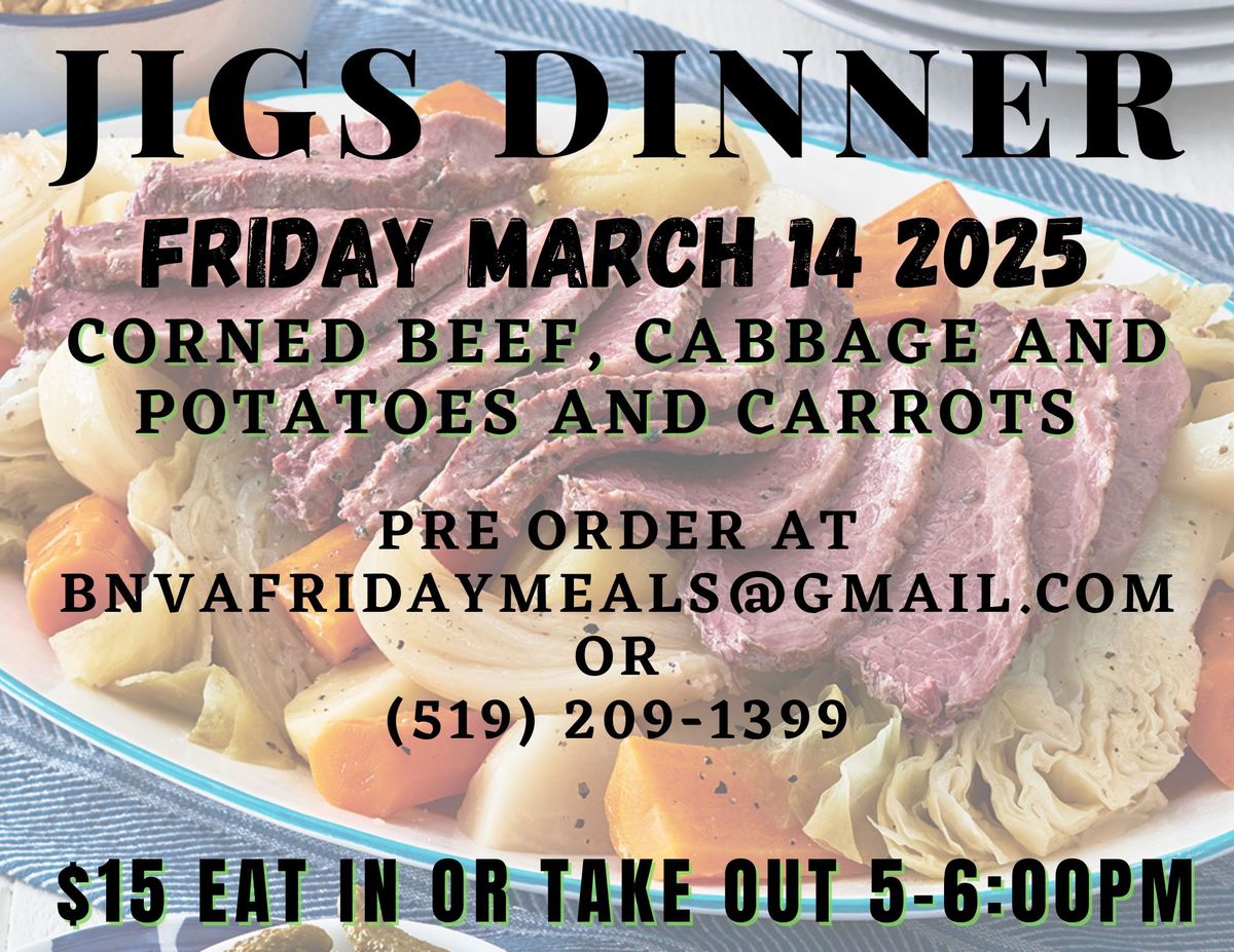 $15 Jigs Dinner - Corned Beef, Cabbage, Potatoes and Carrots 