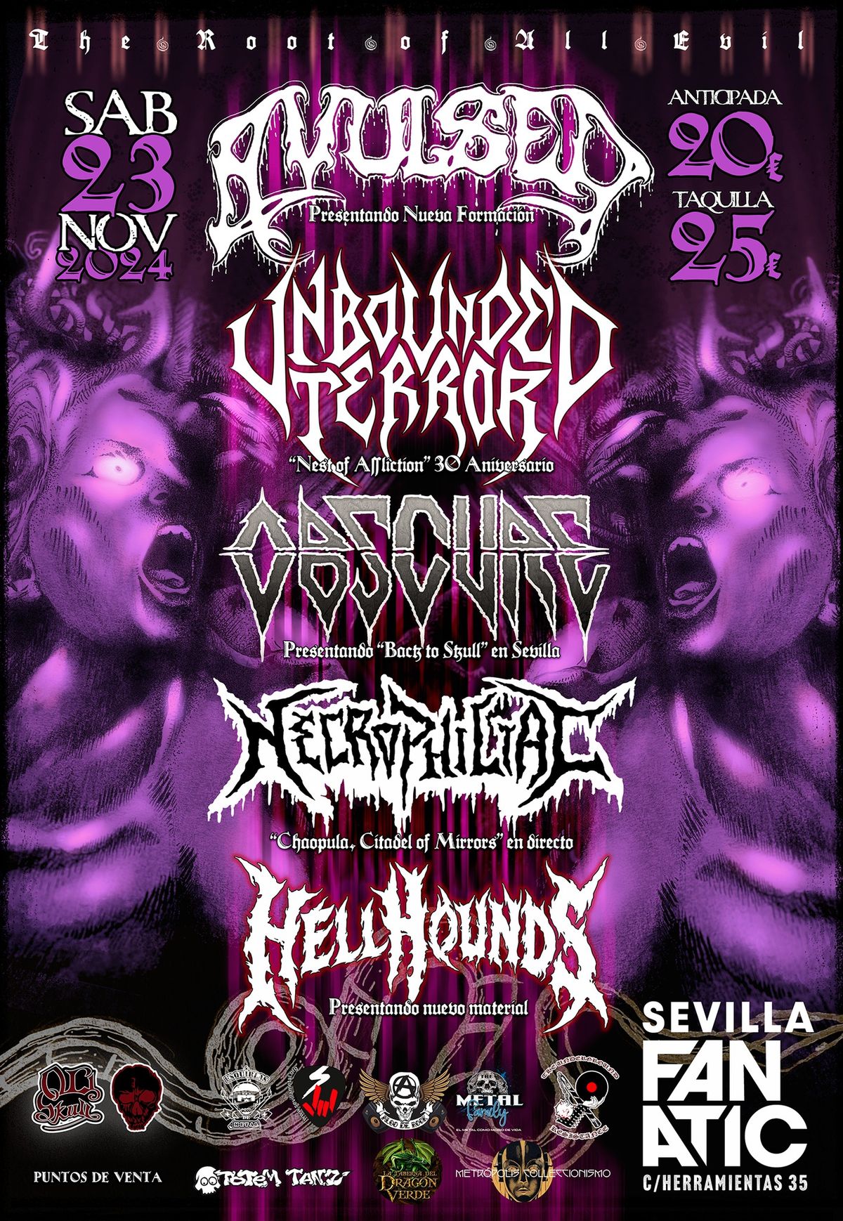 Avulsed + Unbounded Terror + Obscure + Necrophiliac + Hellhounds - Sevilla