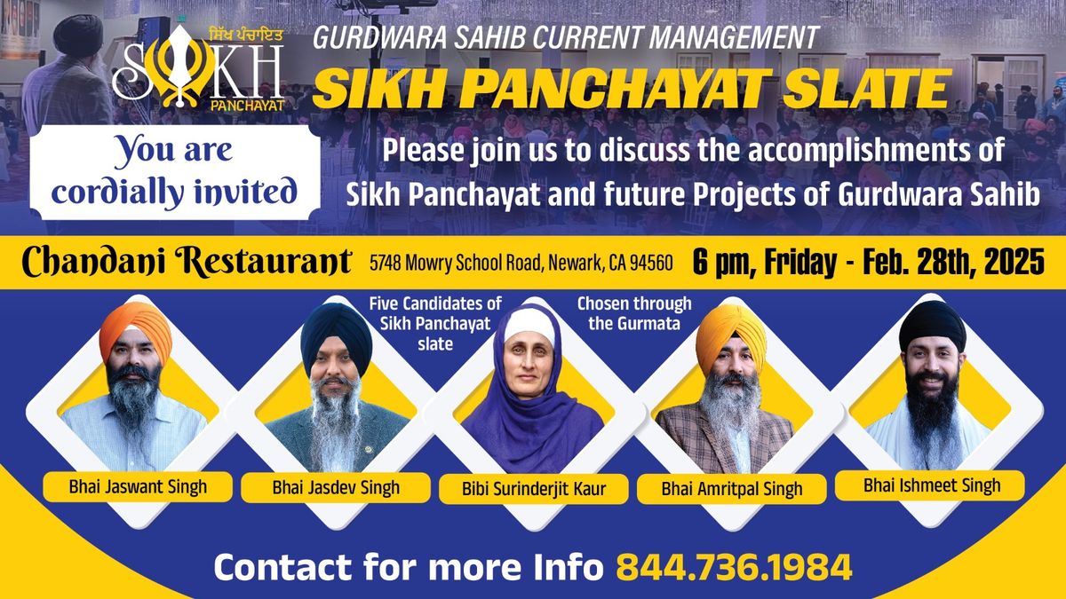 Dinner & Discussion on Sikh Panchayat\u2019s Achievements and Future Plans at Gurdwara Sahib Fremont