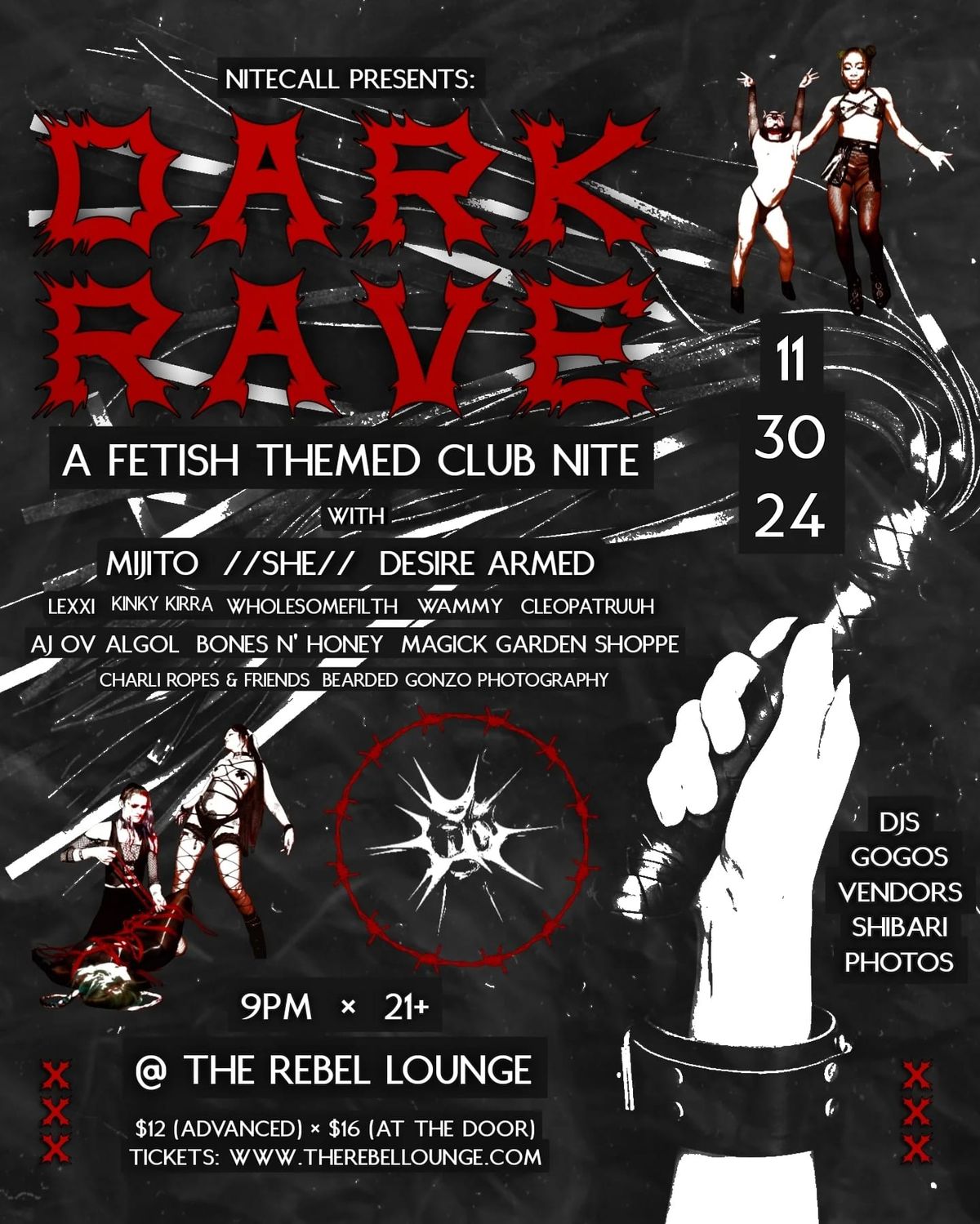 11.30 | DarkRave: a Fetish Themed Club Nite | DJs \u00d7 GoGos \u00d7 Shibari \u00d7 Vendors | at The Rebel Lounge