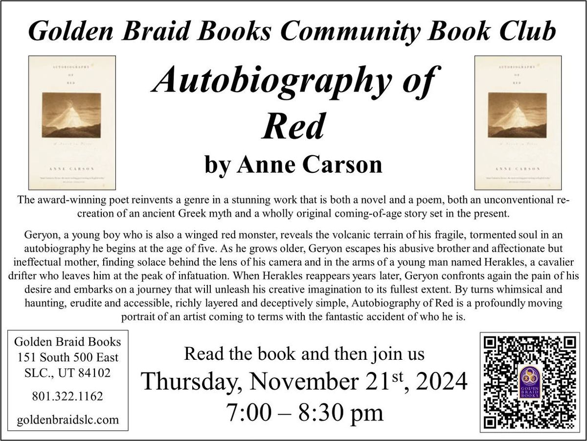 Golden Braid Book Club - Autobiography of Red by Anne Carson