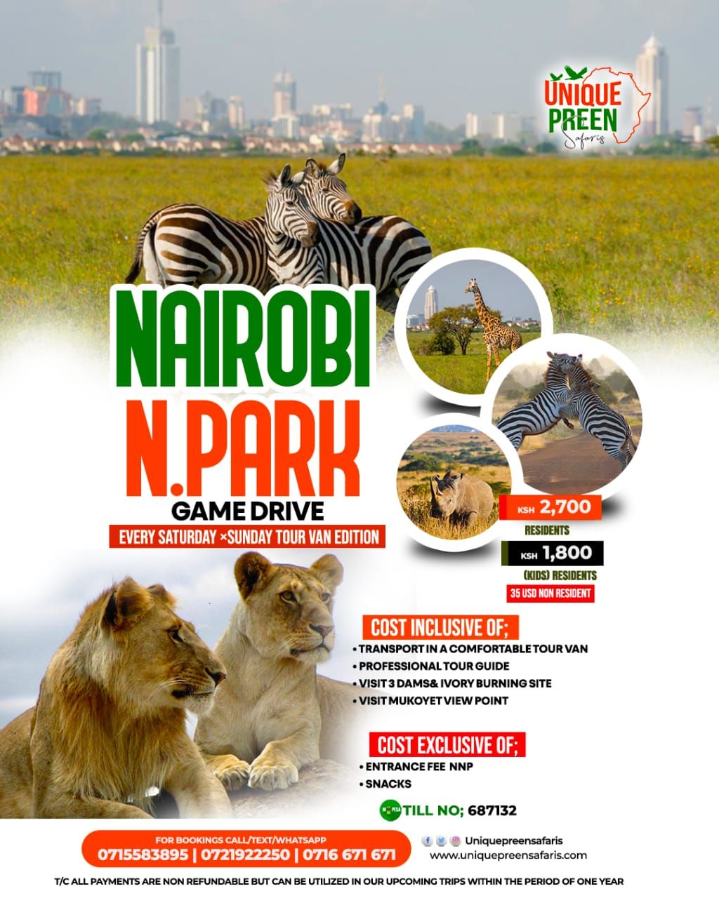 NAIROBI NATIONAL PARK,EVERY SATURDAY & SUNDAY GROUP JOINING @2,800\/= RESIDENTS & $35 NON RESIDENTS