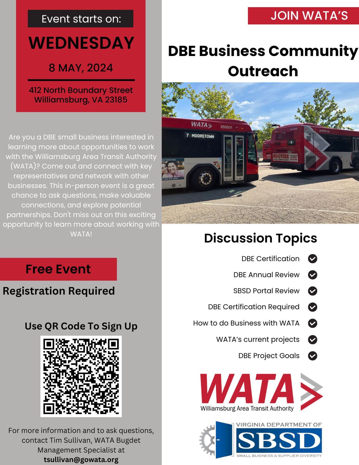 DBE Outreach Event with Williamsburg Area Transit Authority (WATA)