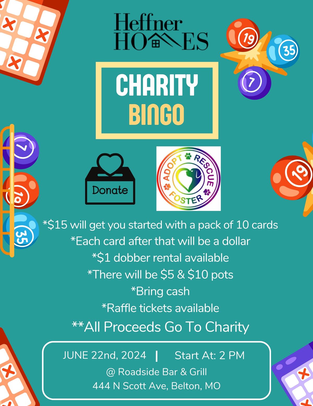 Bingo Charity for Adopt Rescue Foster (sponsored by Heffner Homes)