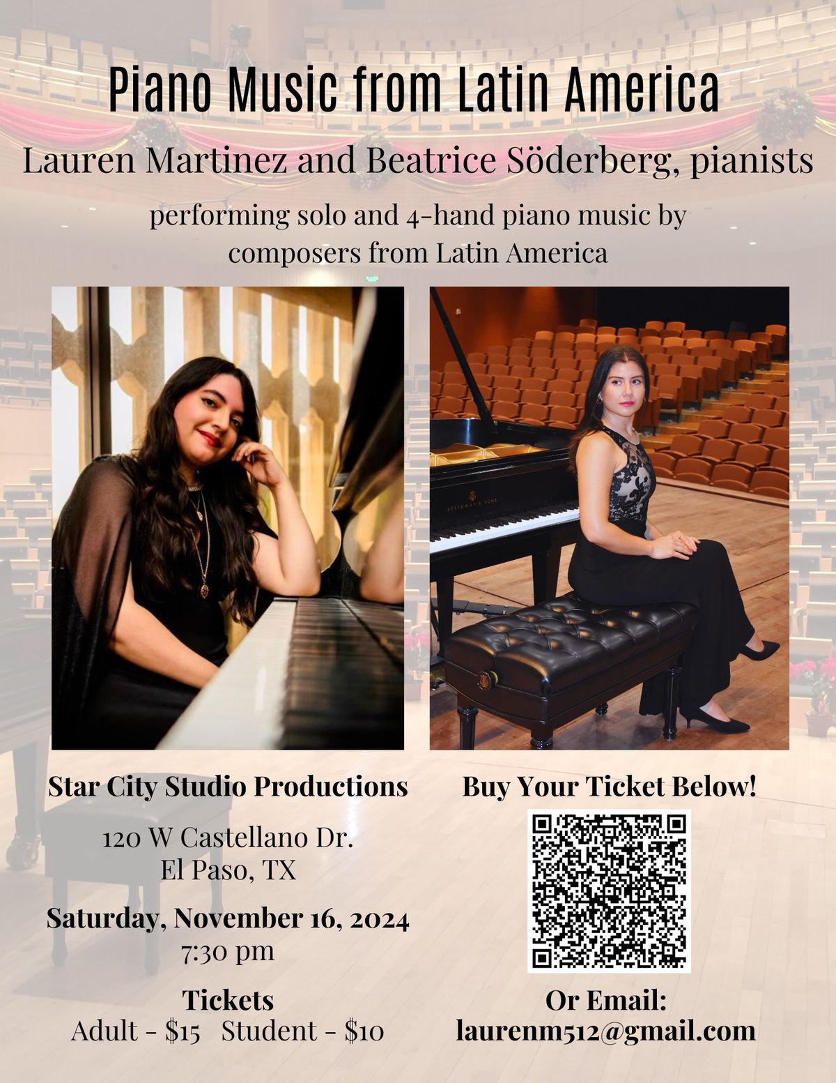 Latin American Music Recital featuring pianists, Lauren Martinez and Beatrice S\u00f6derberg