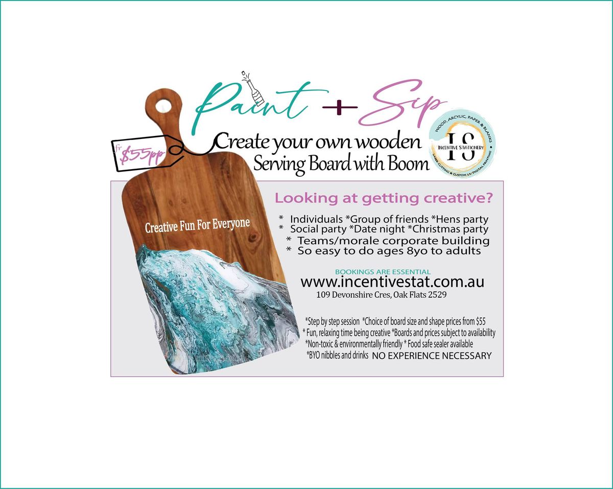 Paint Sip Create PRIVATE BOOKING your own Wooden Serving Board with Boom