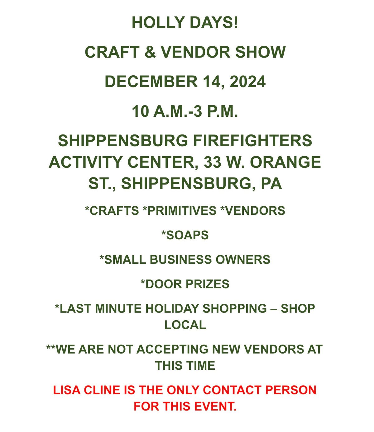 Holly Days Craft and Vendor Show