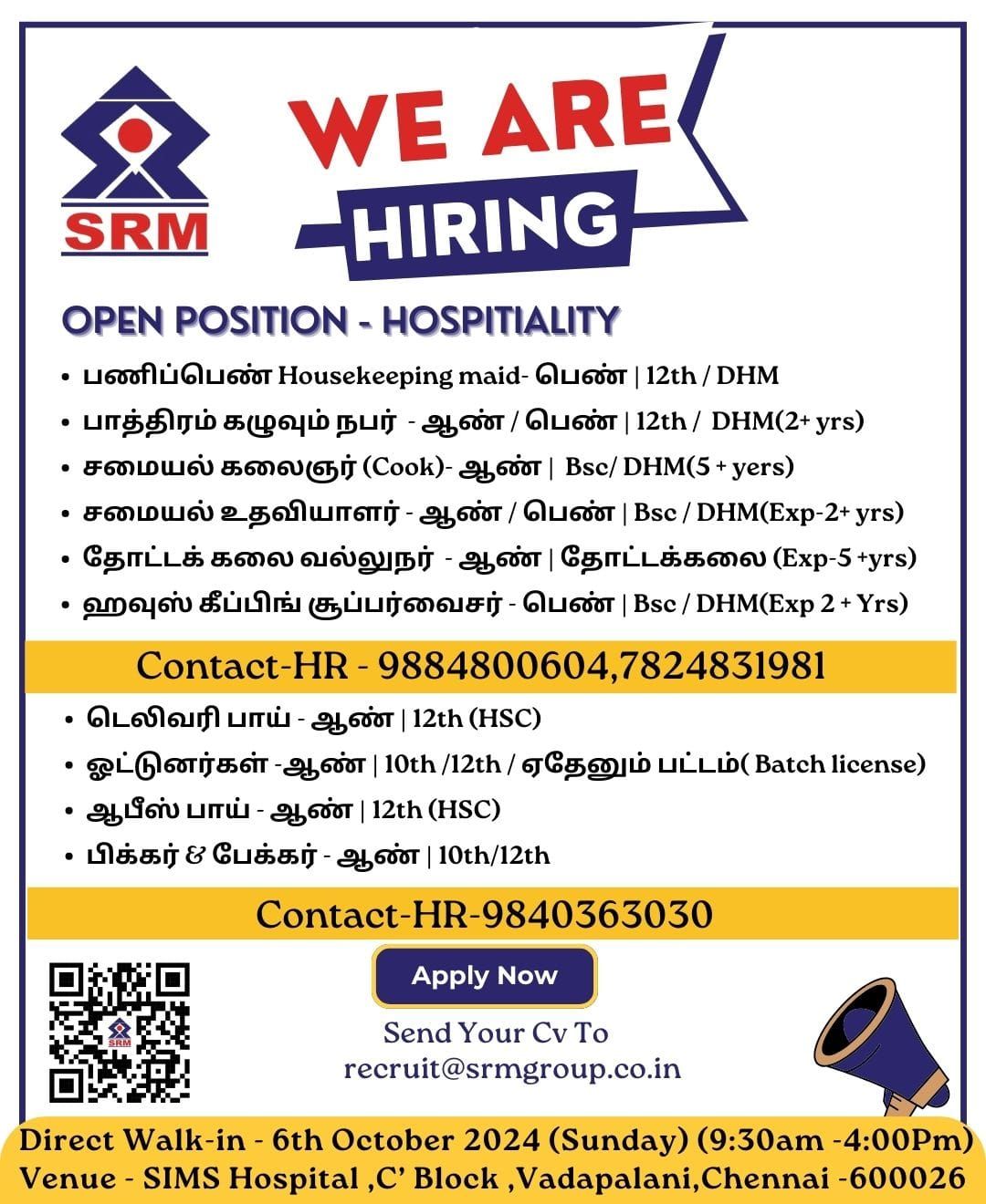 SRM Group Walk-In Direct Alert in Chennai