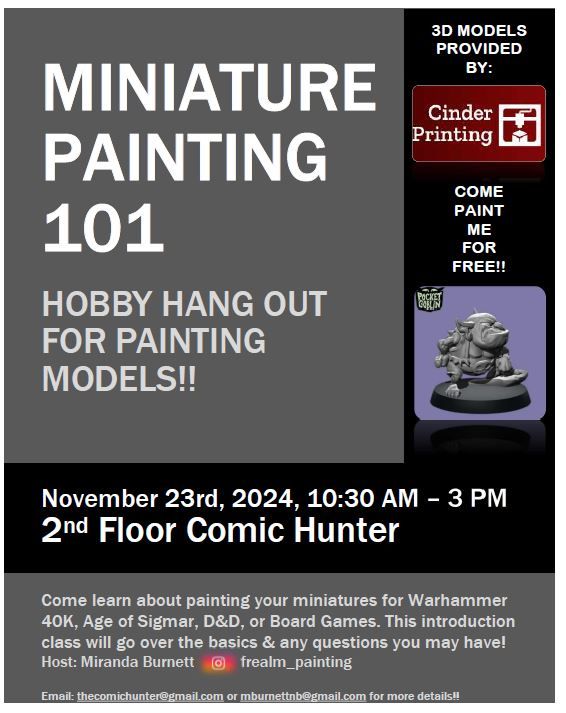 Miniature Painting 101 @ The Comic Hunter MONCTON Saturday, November 23rd, 2024