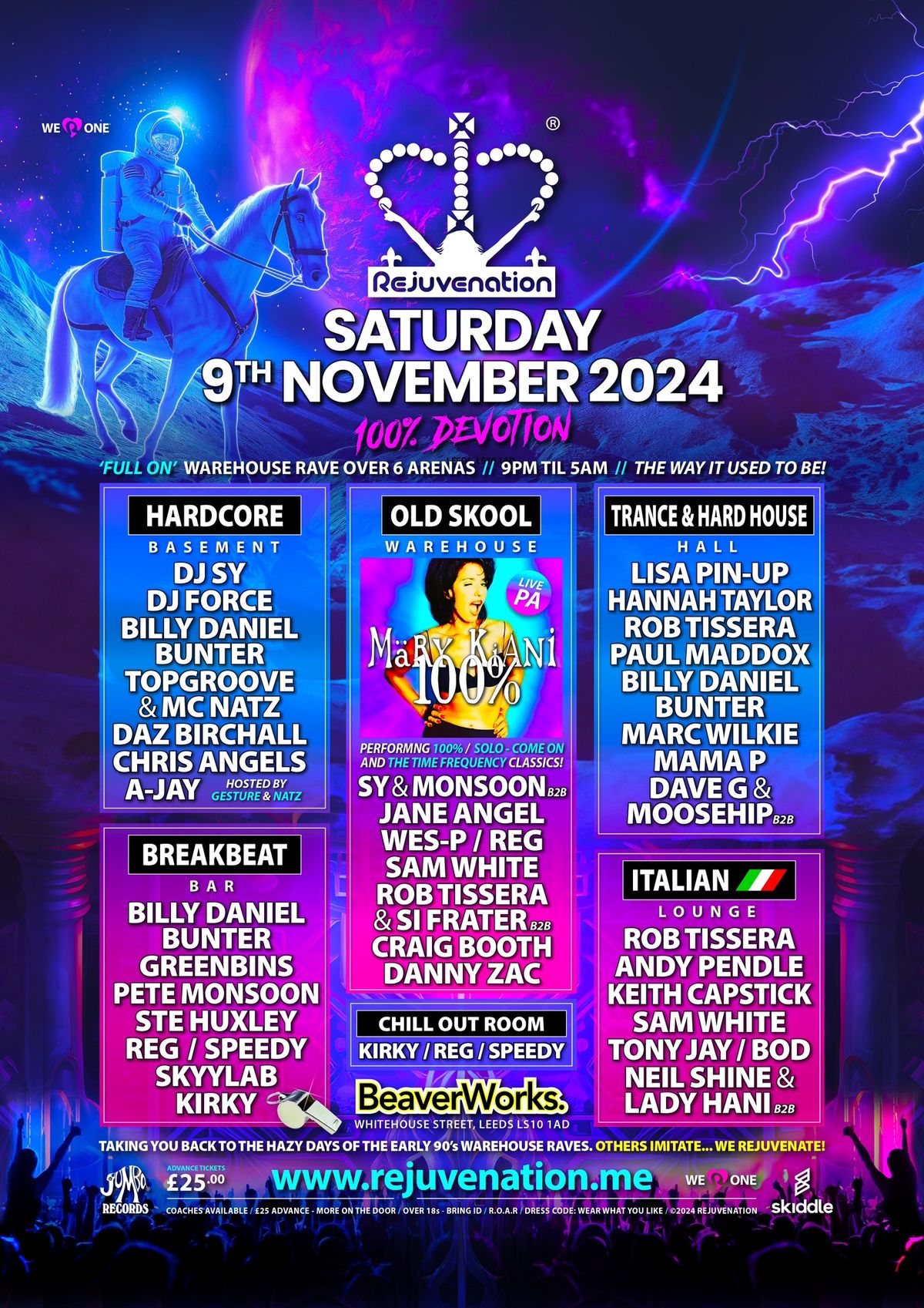 Rejuvenation 6 Arena Warehouse Rave - Saturday 9th November 2024 - 9PM til 5AM - Beaver Works, Leeds