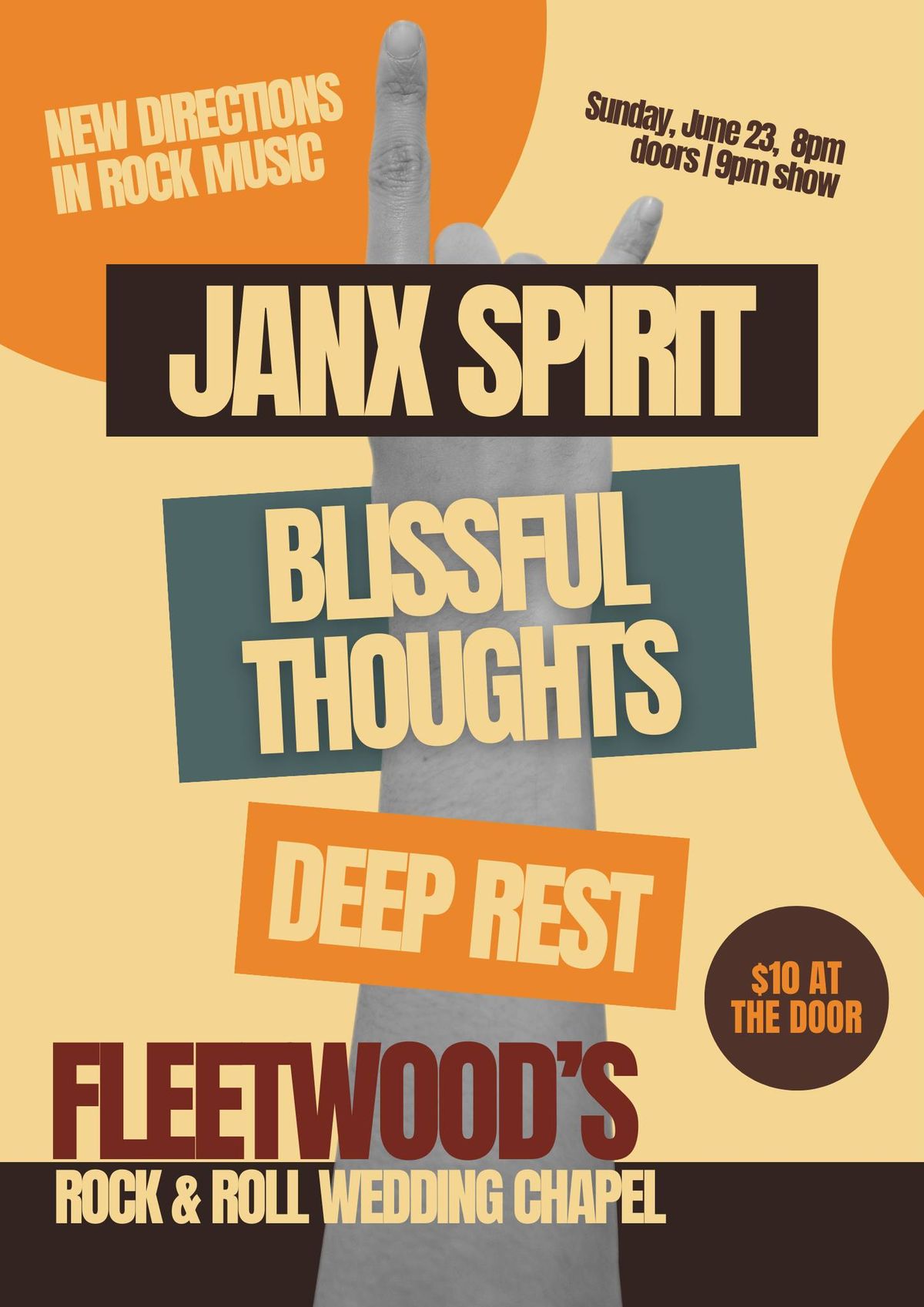 Janx Spirit, Blissful Thoughts, Deep Rest Do Sunday Night June 23 at Fleetwood's, Asheville