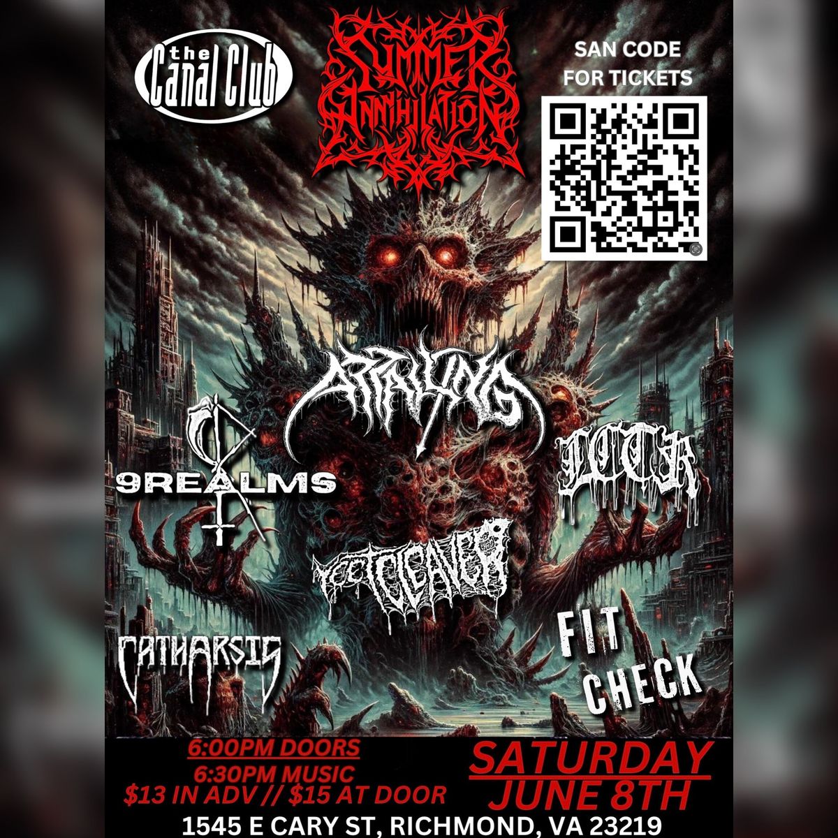 Saturday June 8th Summer Annihilation at Canal Club with Appalling, 9 Realms, LCTR AND MORE