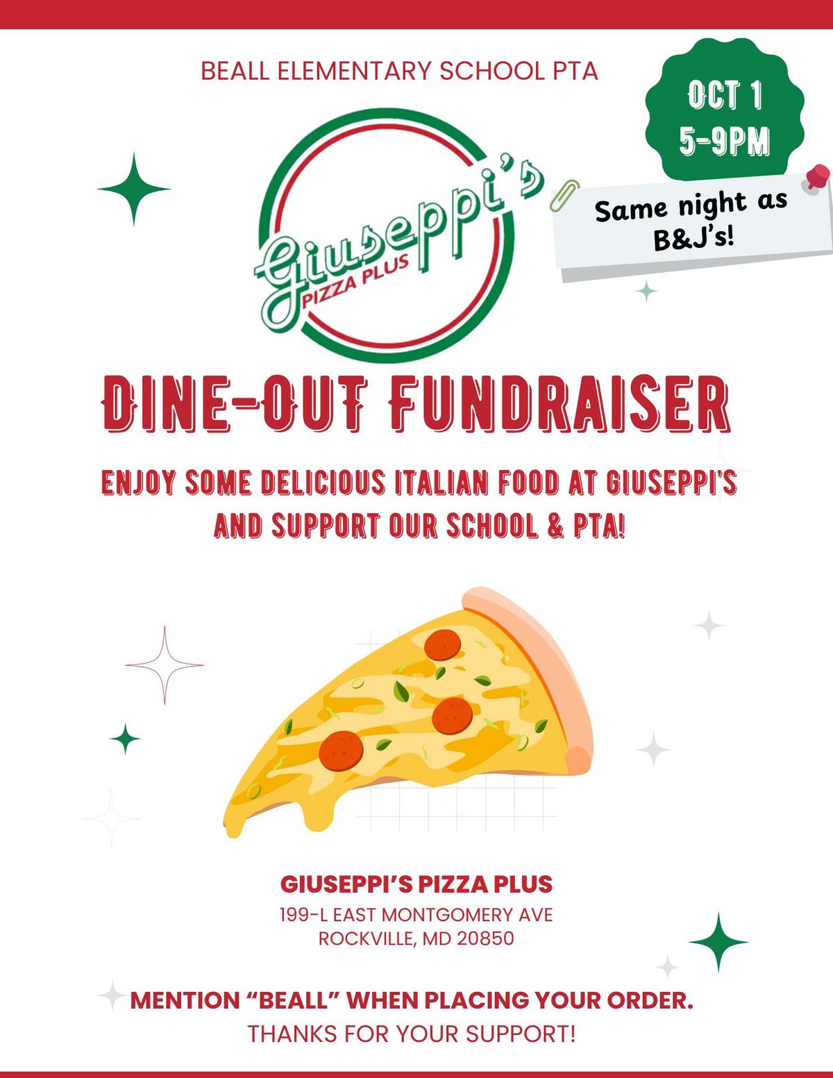 Support Beall PTA - Dine-Out at Giuseppi's