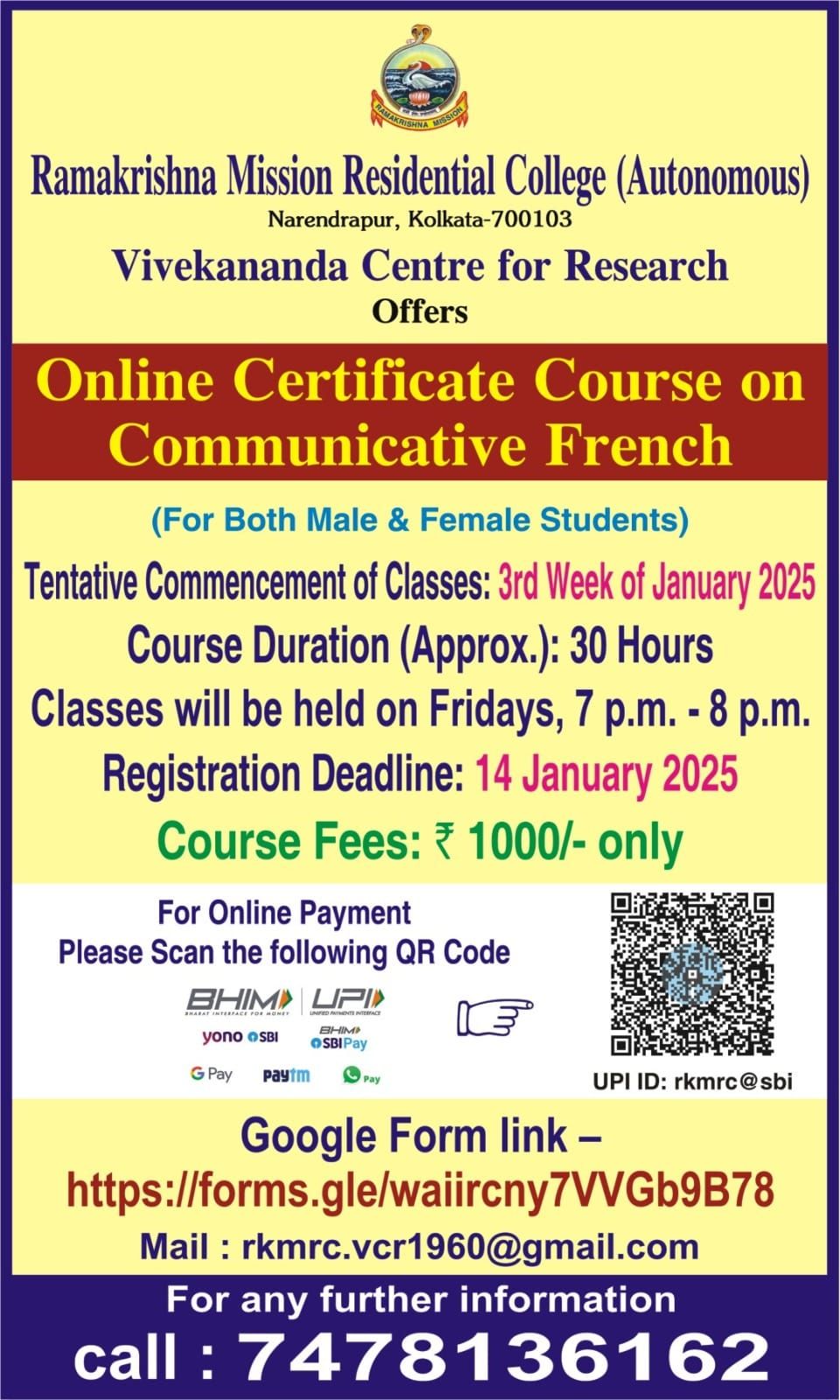 Online Certificate Course on Communicative French