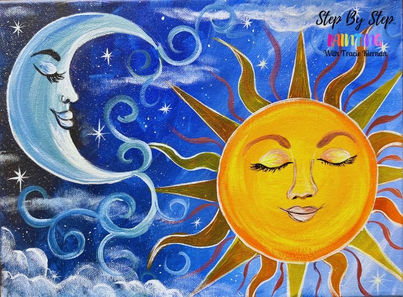 Paint "Sun, Moon Stars" Acrylic on Canvas