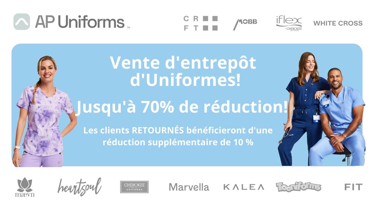 Vente d'entrep\u00f4t d'Uniformes Jusqu'\u00e0 70% de r\u00e9duction! Laval, QC