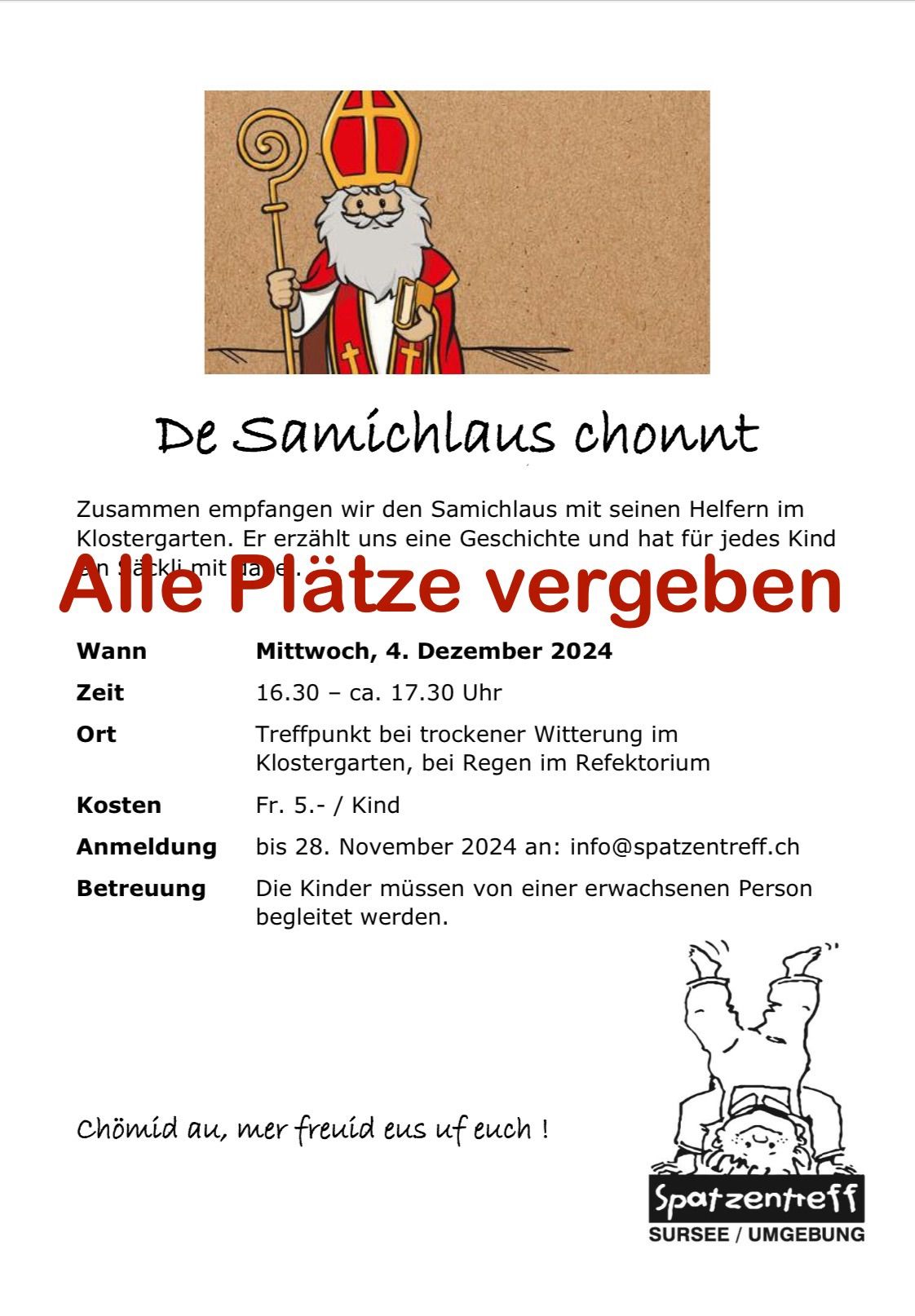 Ausgebucht!  Adventfeier mit Samichlausbesuch