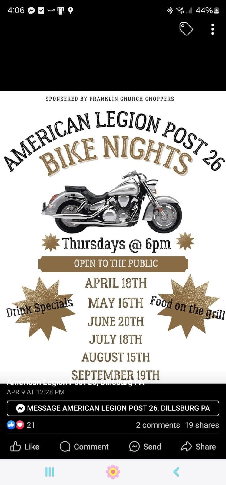 Bike Night at Post 26 American Legion, Dillsburg PA