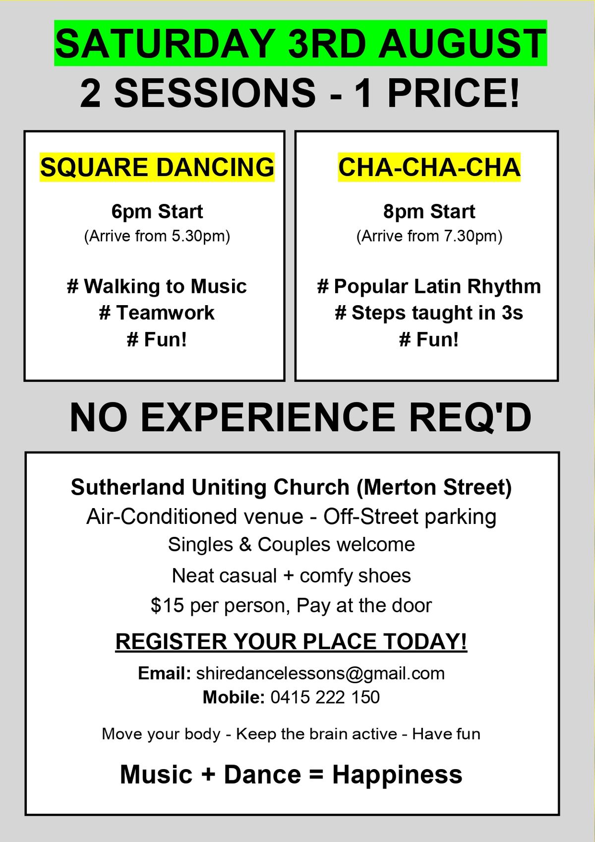 Come & Try Dancing sessions - Saturday 3rd August 2024