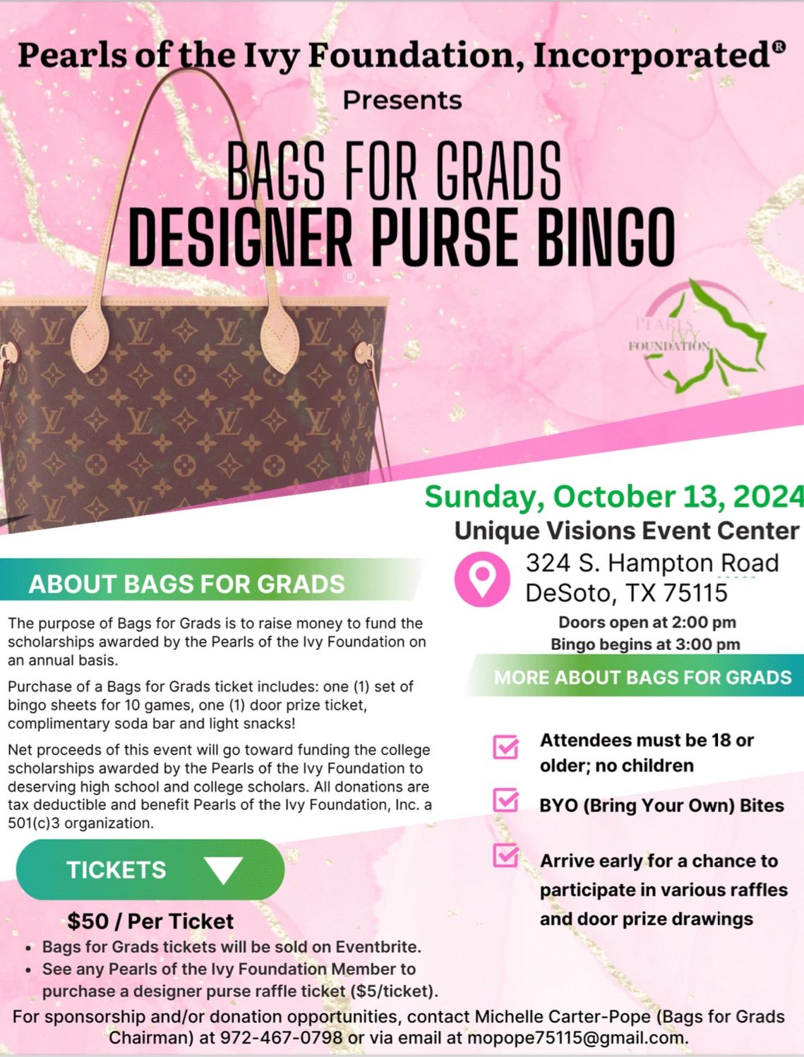 BAGS FOR GRADS Designer Purse Bingo