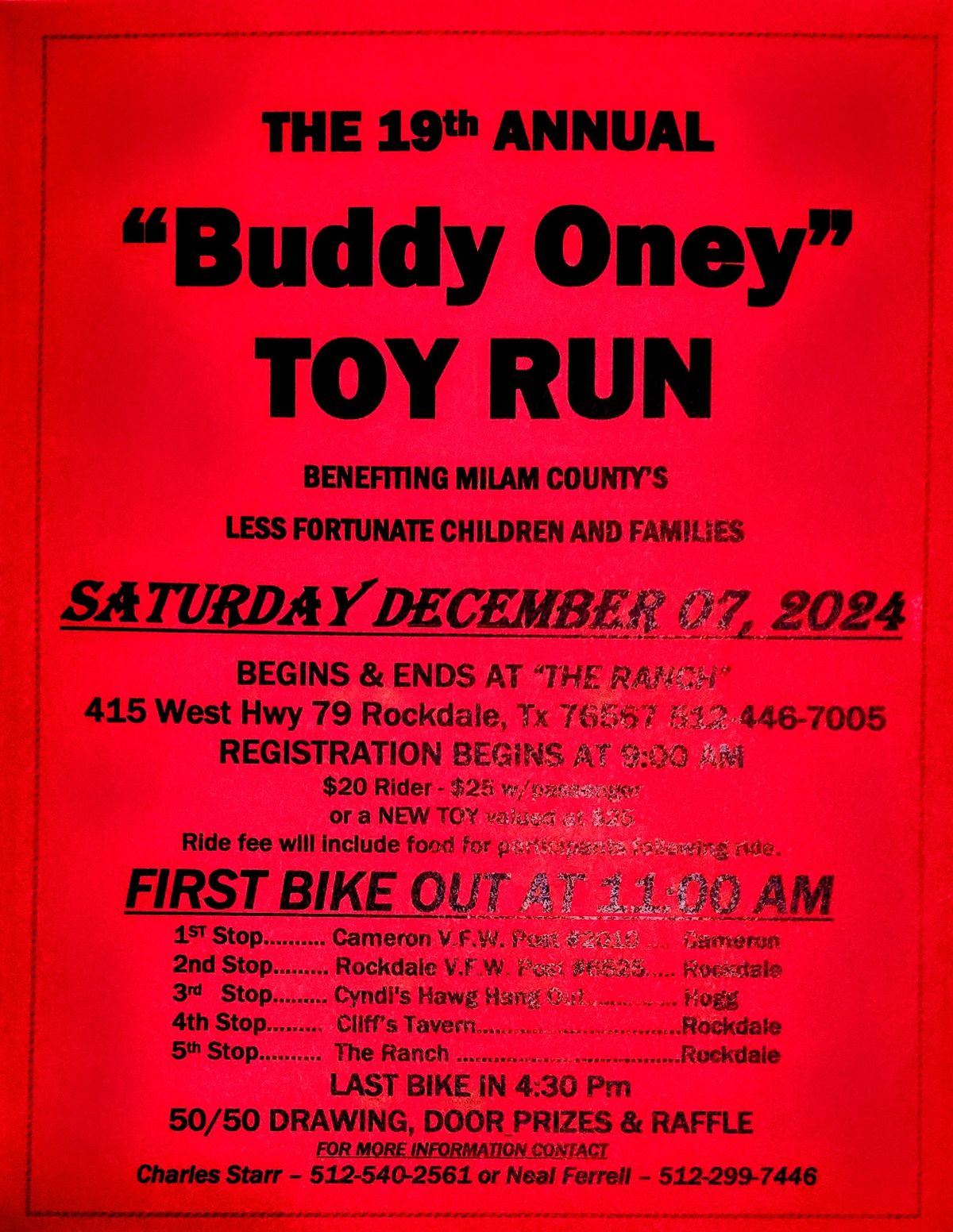 19th Annual "Buddy Oney" Toy Run