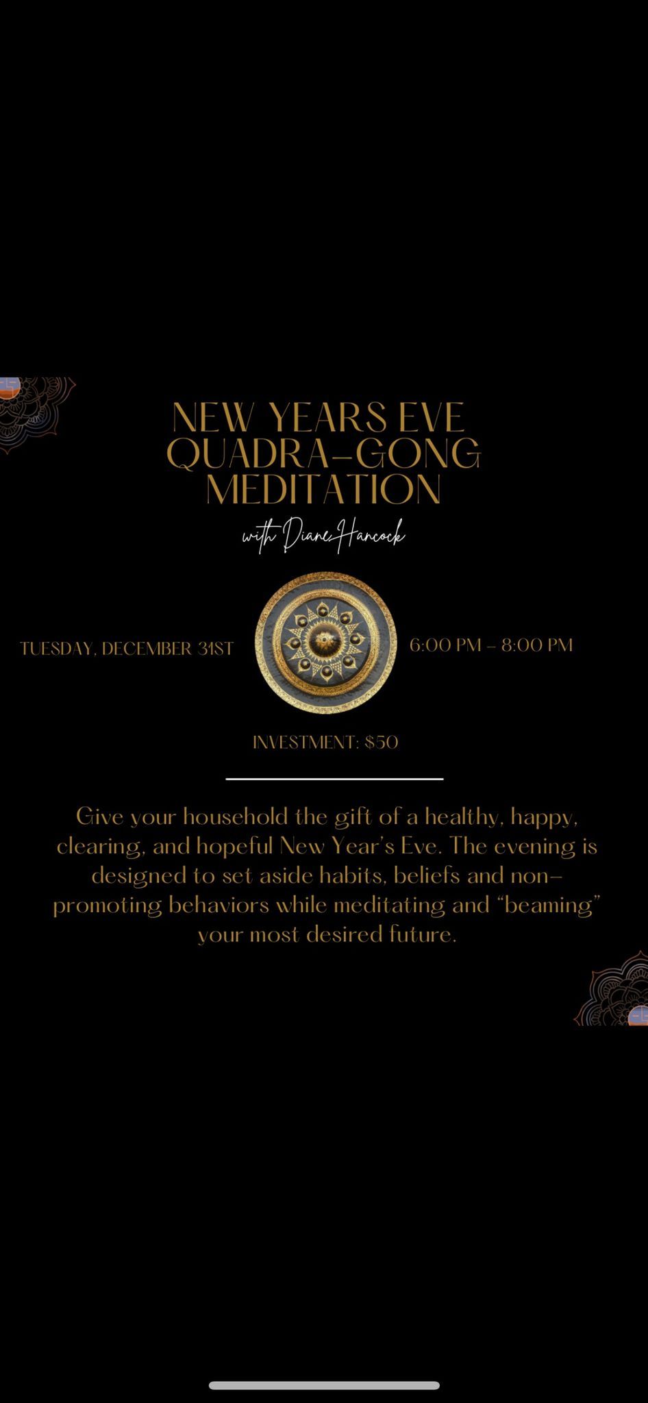 New Year\u2019s Eve Quadra-Gong Meditation with Diane Hancock