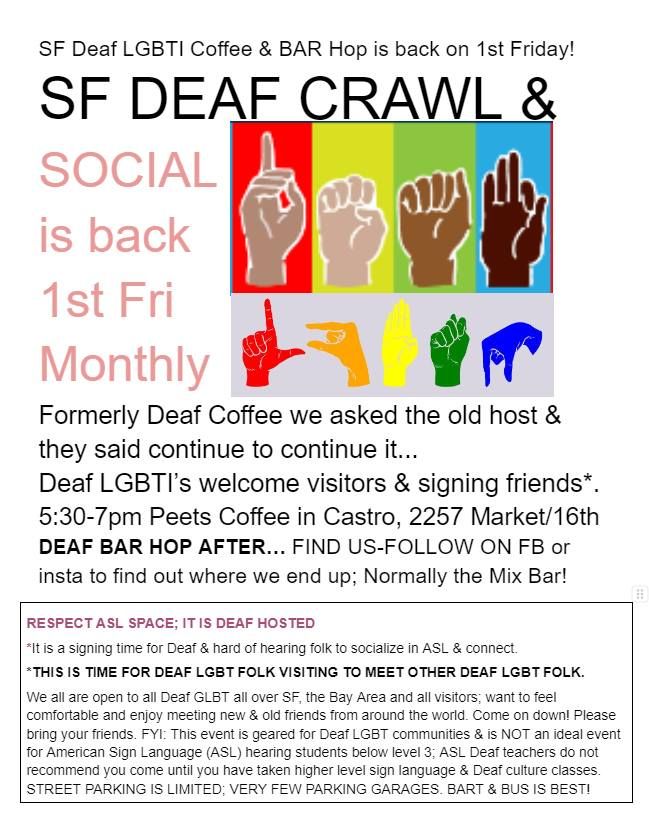 SF DEAF LGBTIQ Coffee Social & BAR HOP 