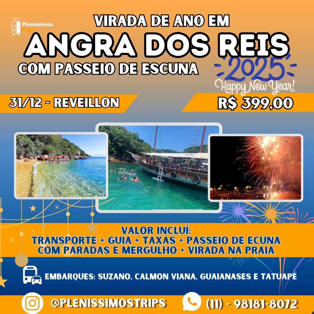 Virada em Angra dos Reis com passeio de escuna 